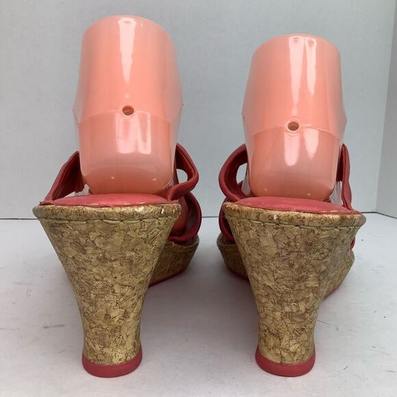 Born Driller Coral Pink Leather Cork Wedge Open Toe Women’s Heeled Sandals Sz 11 - Picture 3 of 11